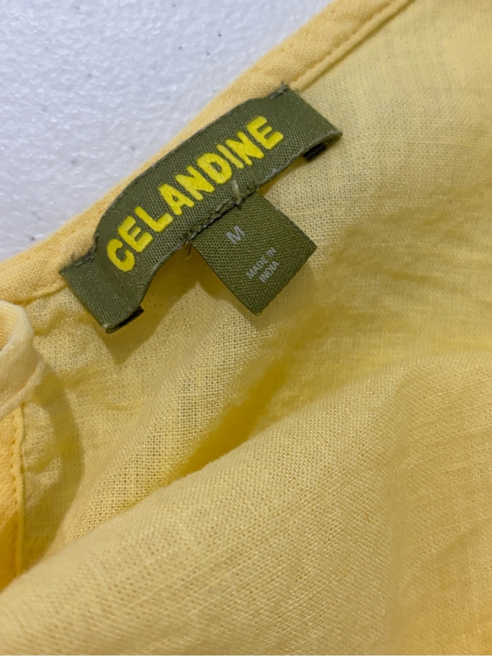 Celandine Linen Blend Halter Asymmetric Eyelet Sundress in Pineapple (M) - Picture 5 of 8